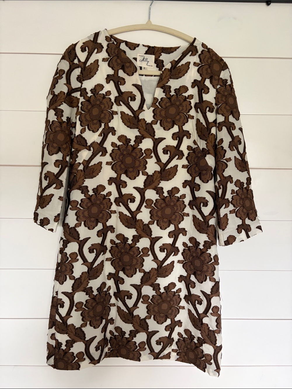 Vintage Milly Tunic Dress with Brown Floral Embroidery